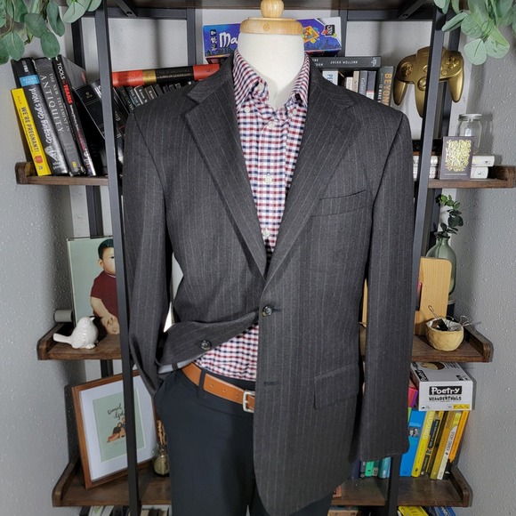 Nautica Men's Flannel Sport Coat Blazer Two Button Brown Striped Wool‎ Size 40R